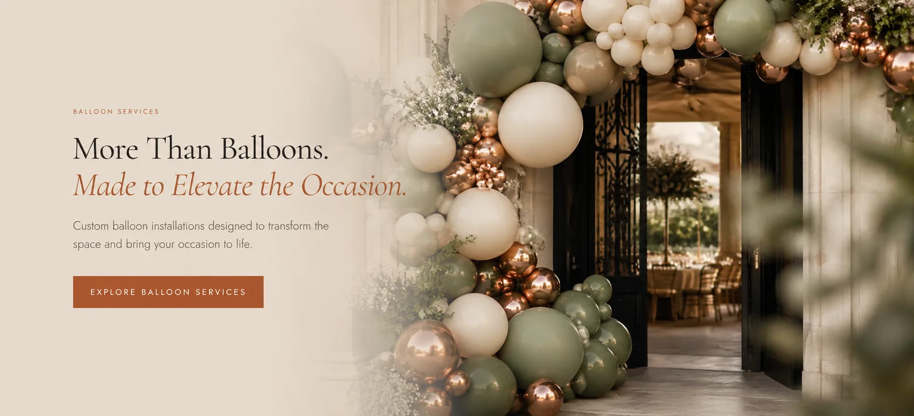 Balloon Services — more than balloons, made to elevate the occasion. Custom balloon installations designed to transform the space.